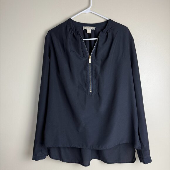 Michael Michael Kors Half Zip Long Sleeve Blouse – High-Low Hem SZ 12 - Picture 1 of 8